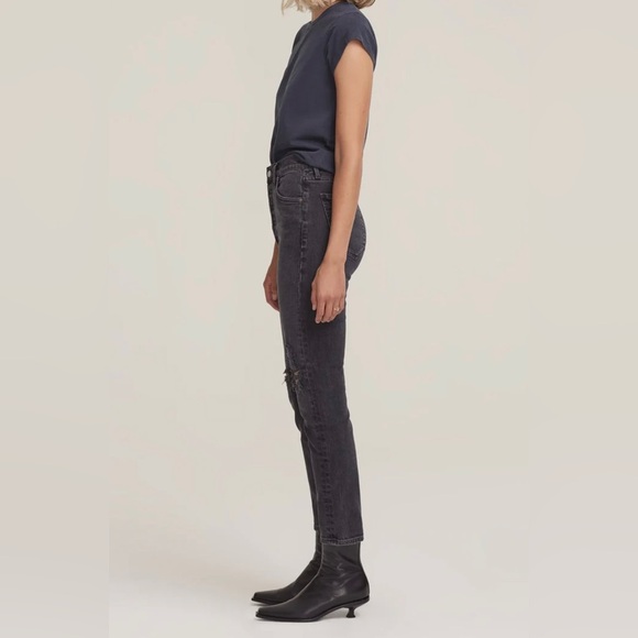 NWT Agolde Black Distressed Nico High Rise Slim Fit Jeans Cassette Wash - Picture 3 of 10